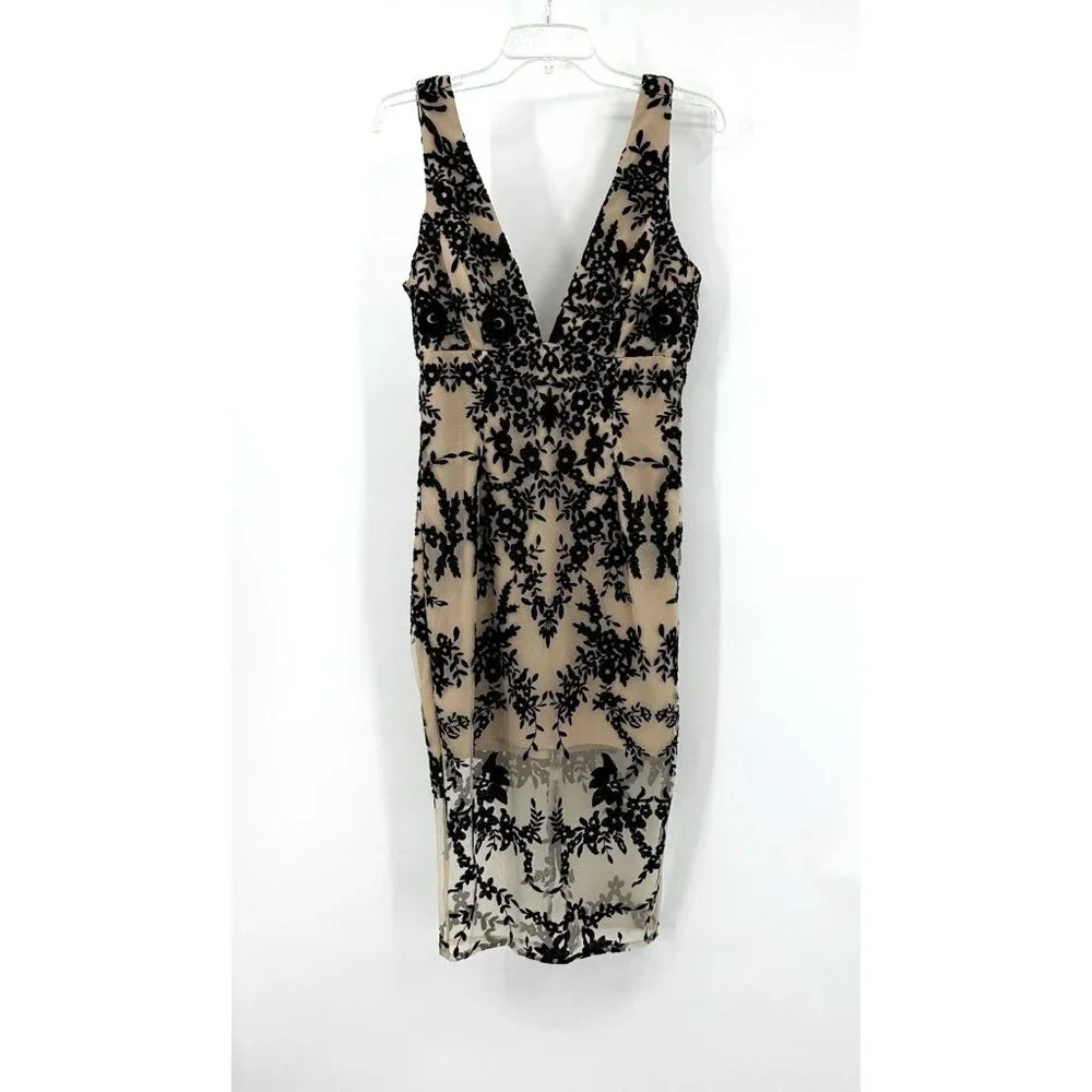 BARDOT dress sheer lace floral pencil wiggle party cocktail nude black SMALL - Picture 2 of 12
